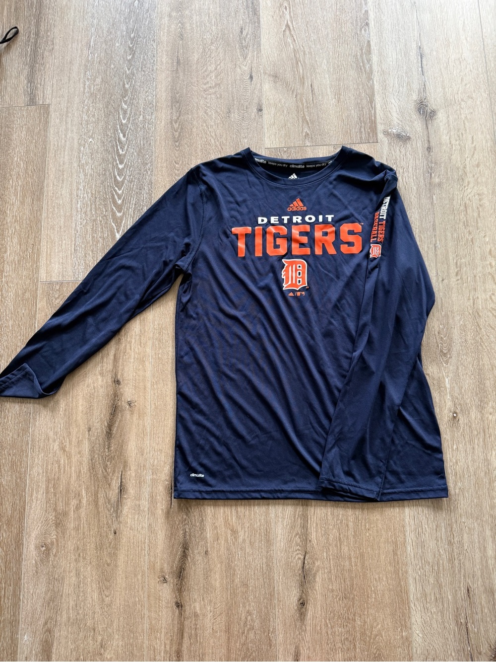 adidas Navy and Orange Detroit Tigers Long Sleeve Tee - Kids